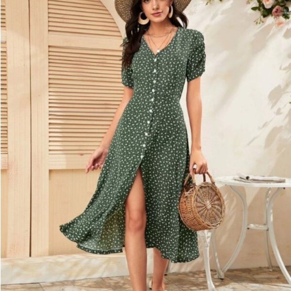 SHEIN - Floral Button Up Split Dress - Size L